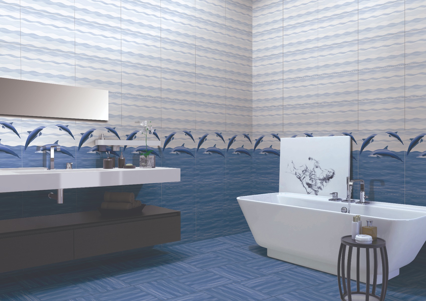 Glossy Finish SDG Sea Blue DK Ceramic tile 300x450 mm
