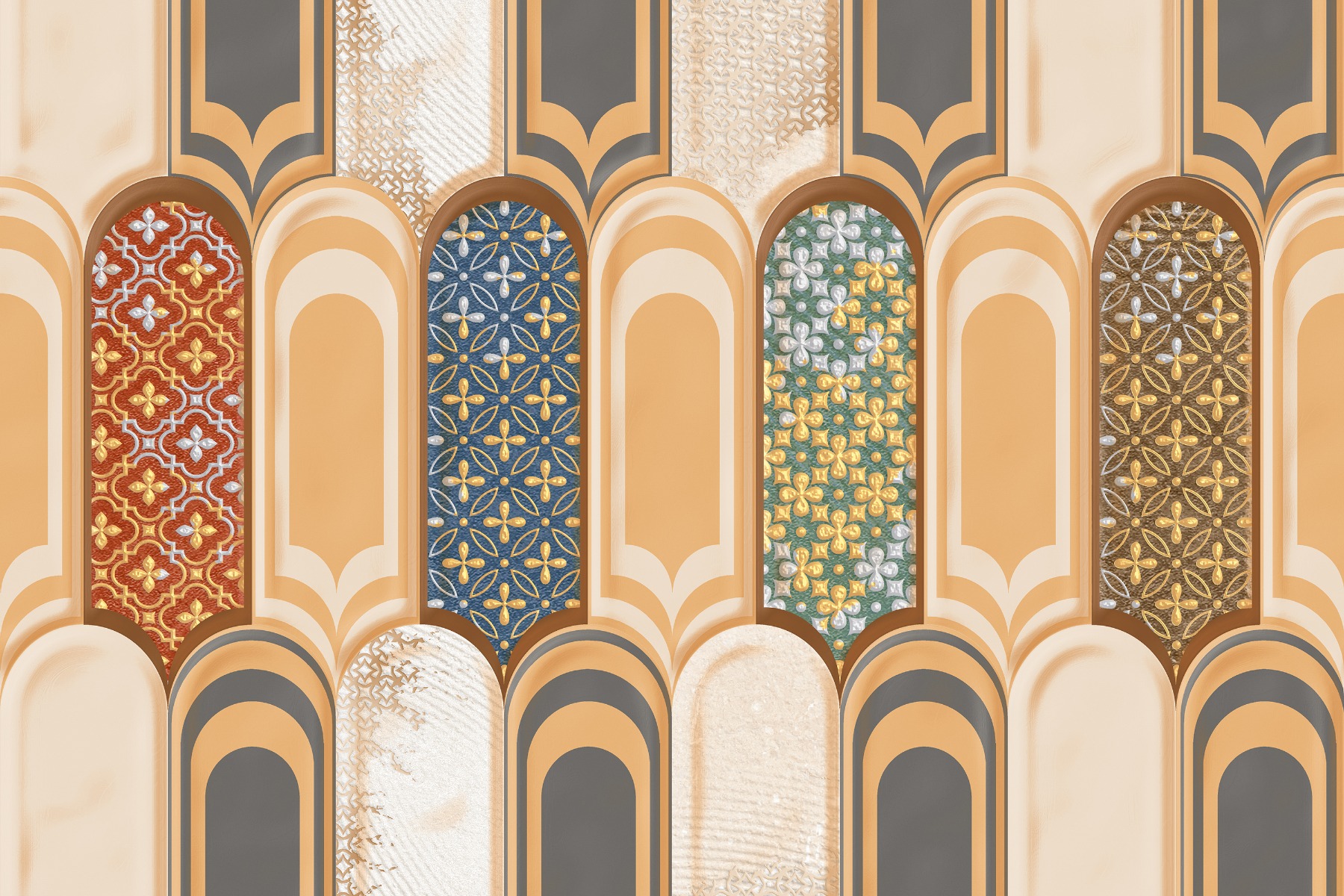 Glossy Finish  SHG Beige Popsicle Arabic HL Ceramic tile 300x450 mm
