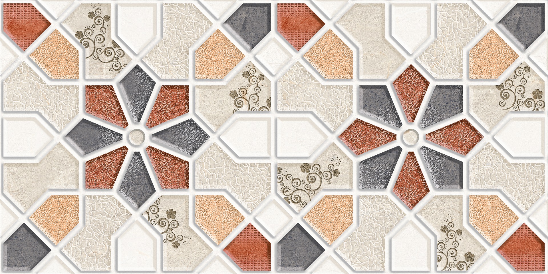 Glossy Finish SHG Geometric Crema HL Ceramic tile 300x600 mm