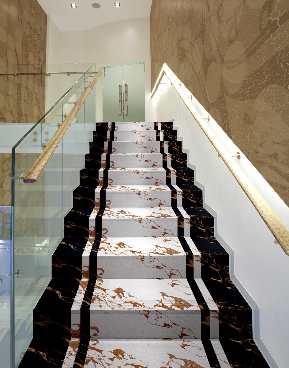Matte Finish Riser Plain Portoro Dual Glazed Vitrified Tiles 200x1200 mm