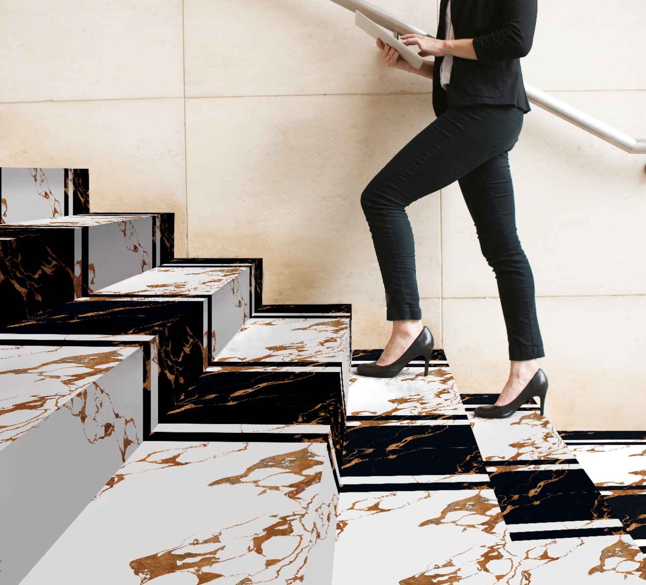 Matte Finish Riser Plain Portoro Dual Glazed Vitrified Tiles 200x1200 mm