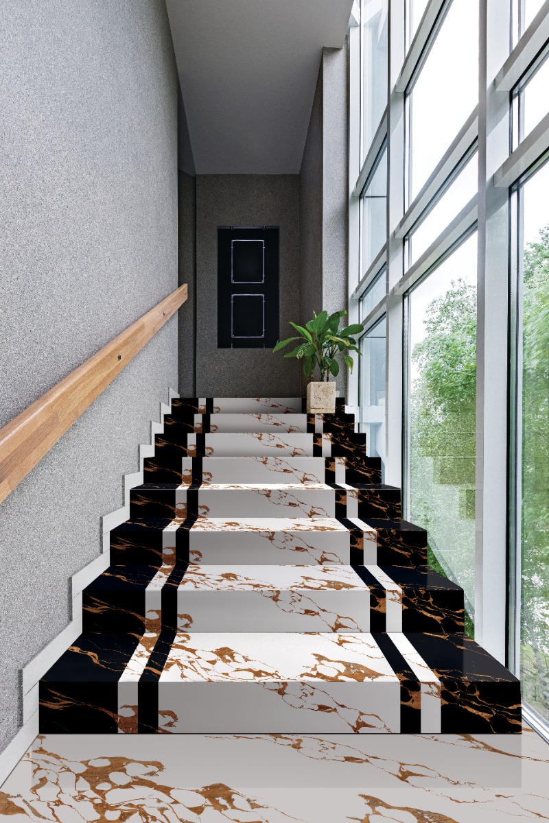 Matte Finish Riser Plain Portoro Dual Glazed Vitrified Tiles 200x1200 mm