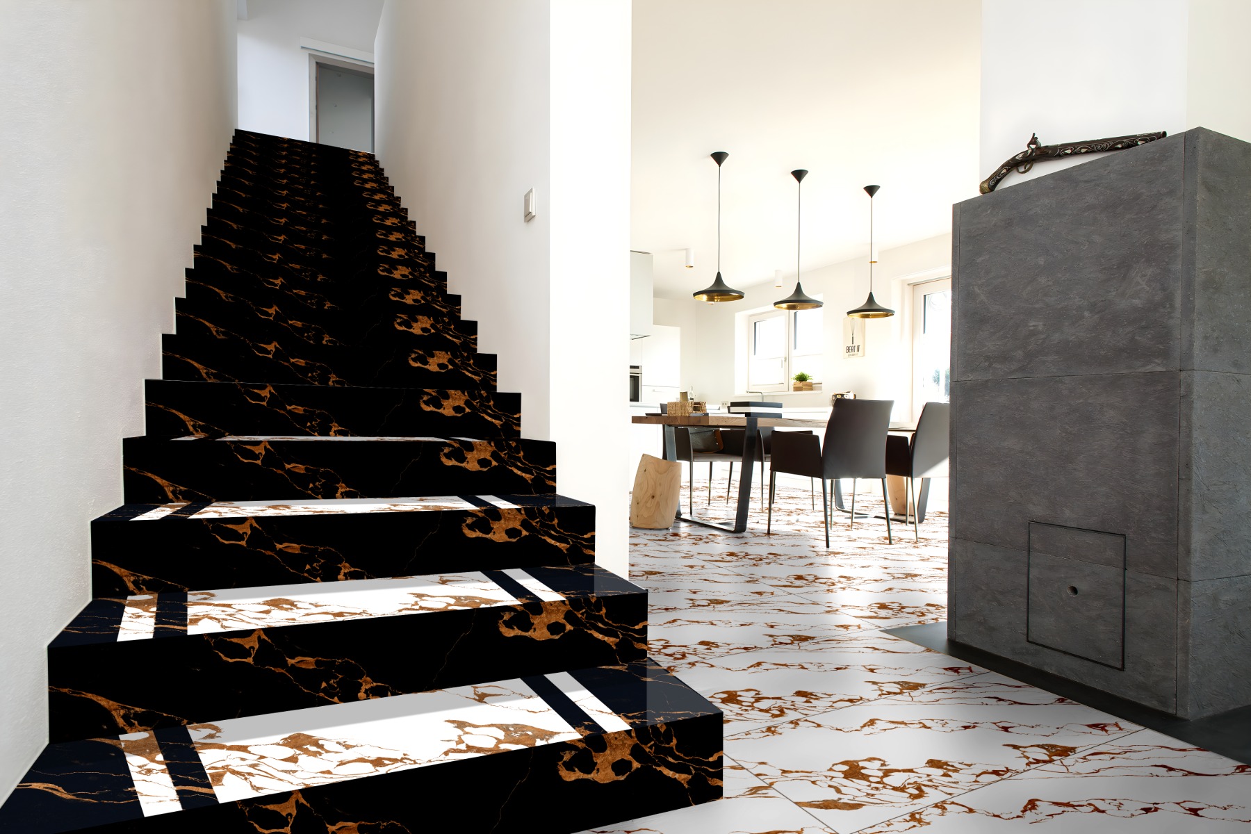 Matte Finish Riser Plain Portoro Dual Glazed Vitrified Tiles 200x1200 mm