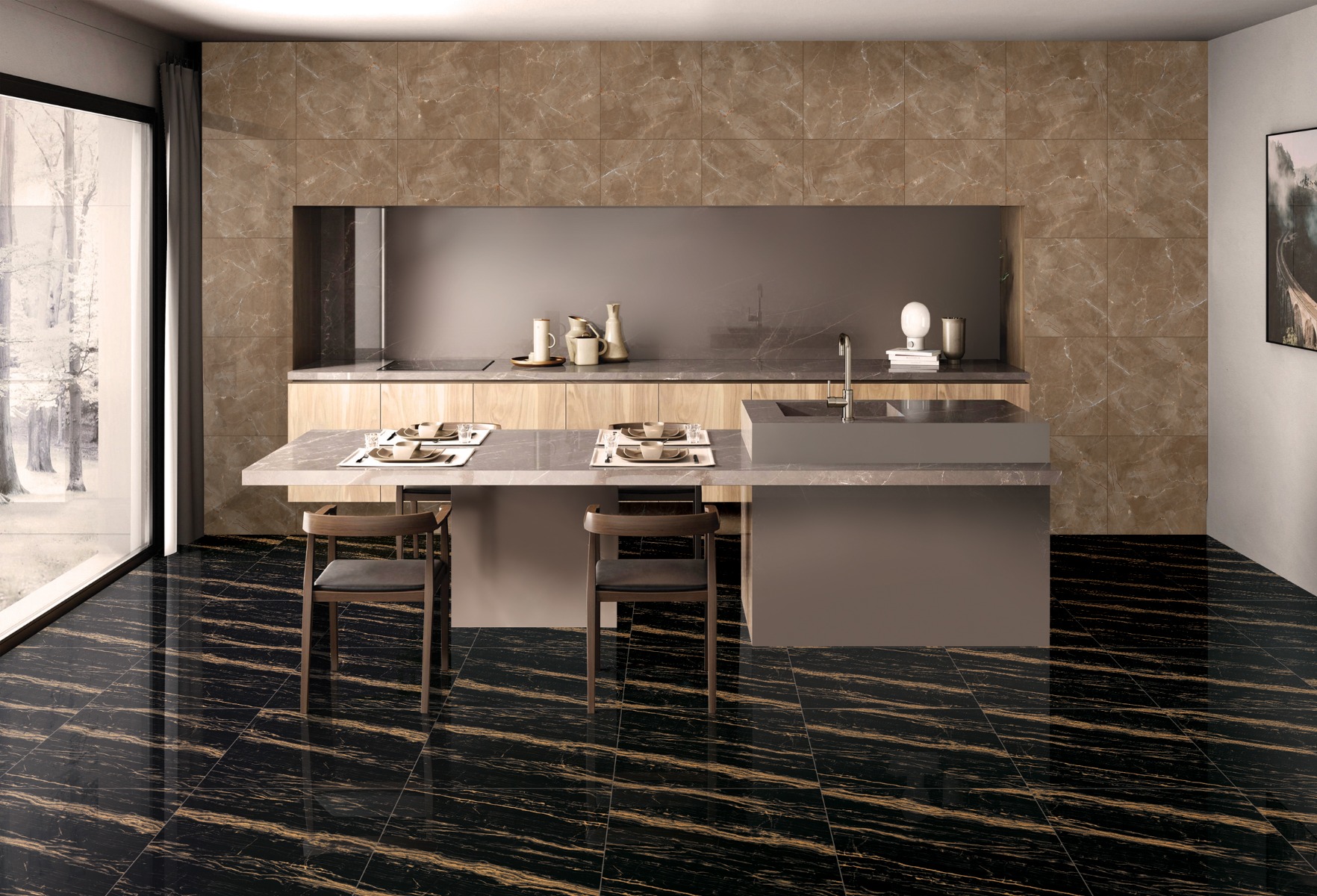 Glossy Finish PGVT Armani Marble Brown Glazed Vitrified Tiles 600x600 mm