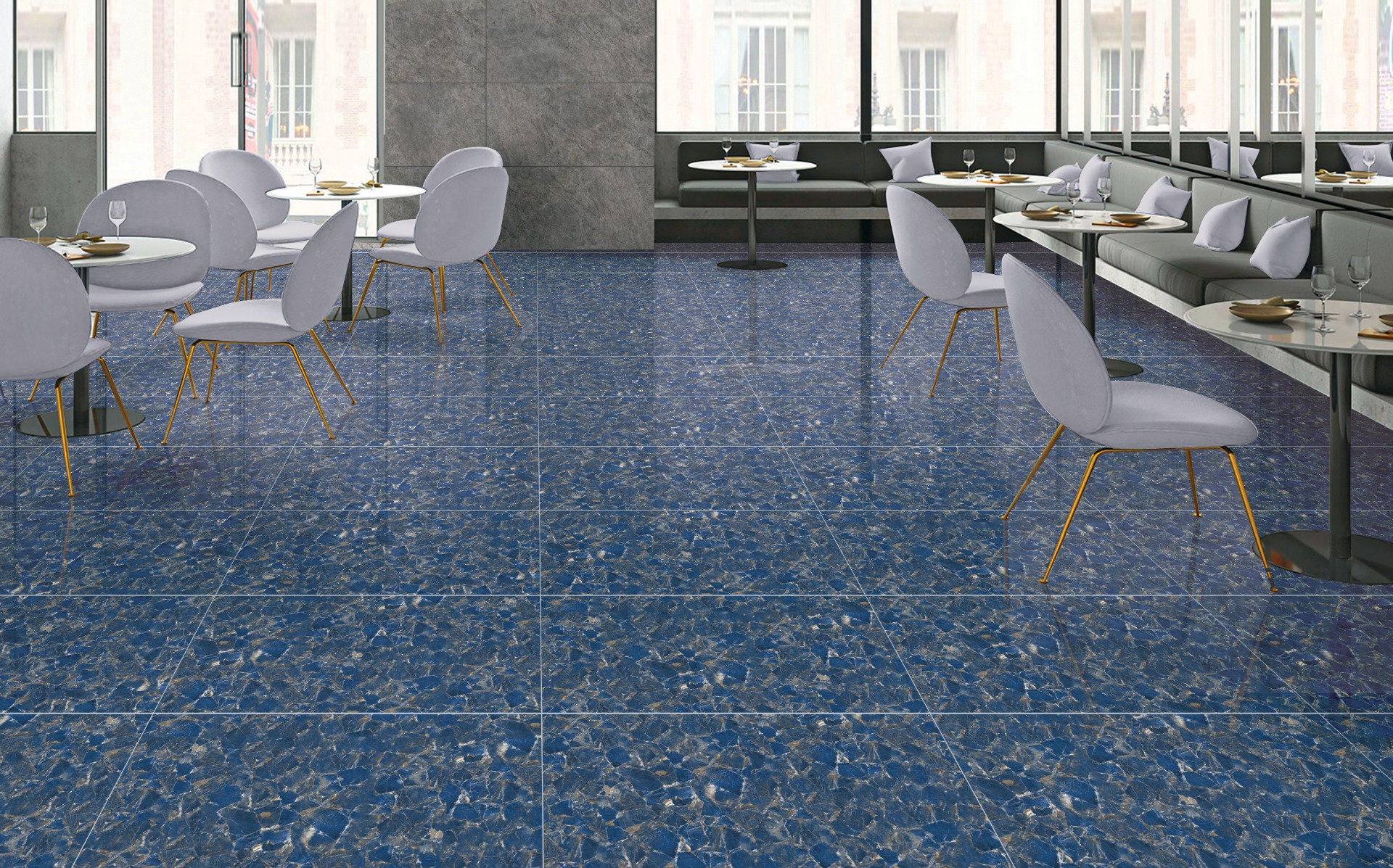 Super Glossy Finish Super Gloss Crystal Blue Marble Glazed Vitrified Tiles 600x1200 mm