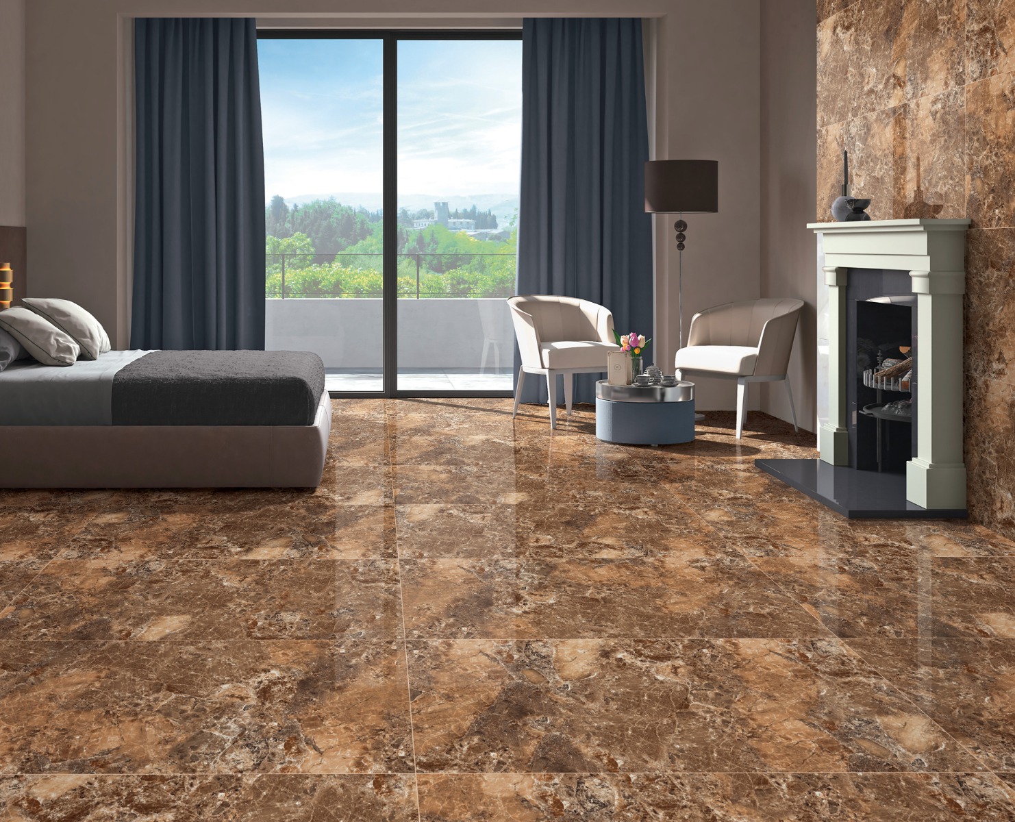 Super Glossy Finish Super Gloss Emperador Honey Marble Glazed Vitrified Tiles 600x1200 mm