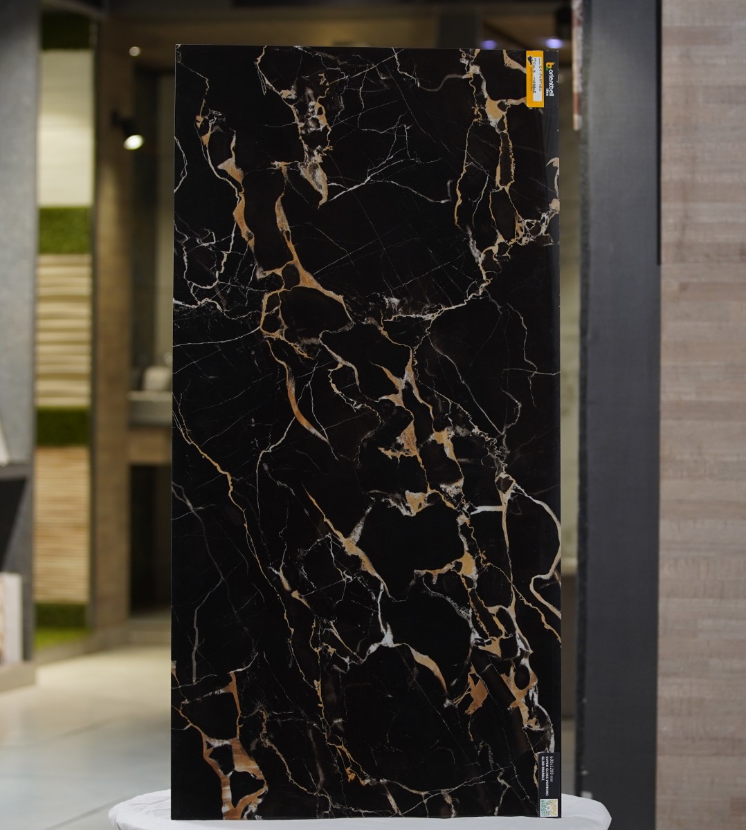 Glossy Finish  Super Gloss Portoro Gold Marble Vitrified tile 600x1200 mm