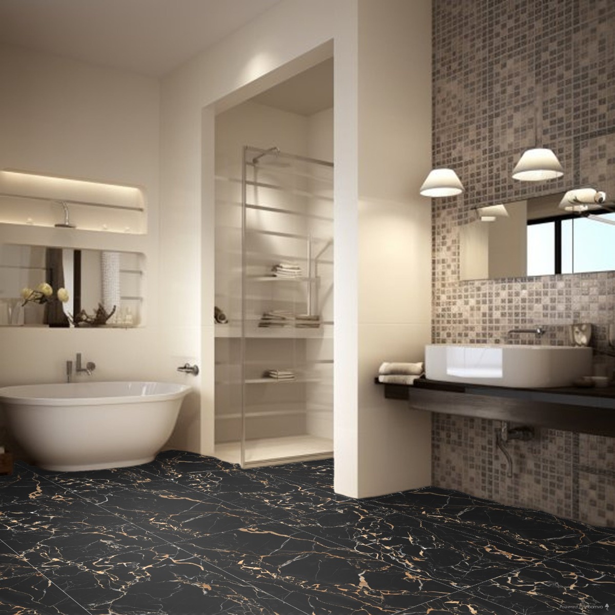 Glossy Finish  Super Gloss Portoro Gold Marble Vitrified tile 600x1200 mm