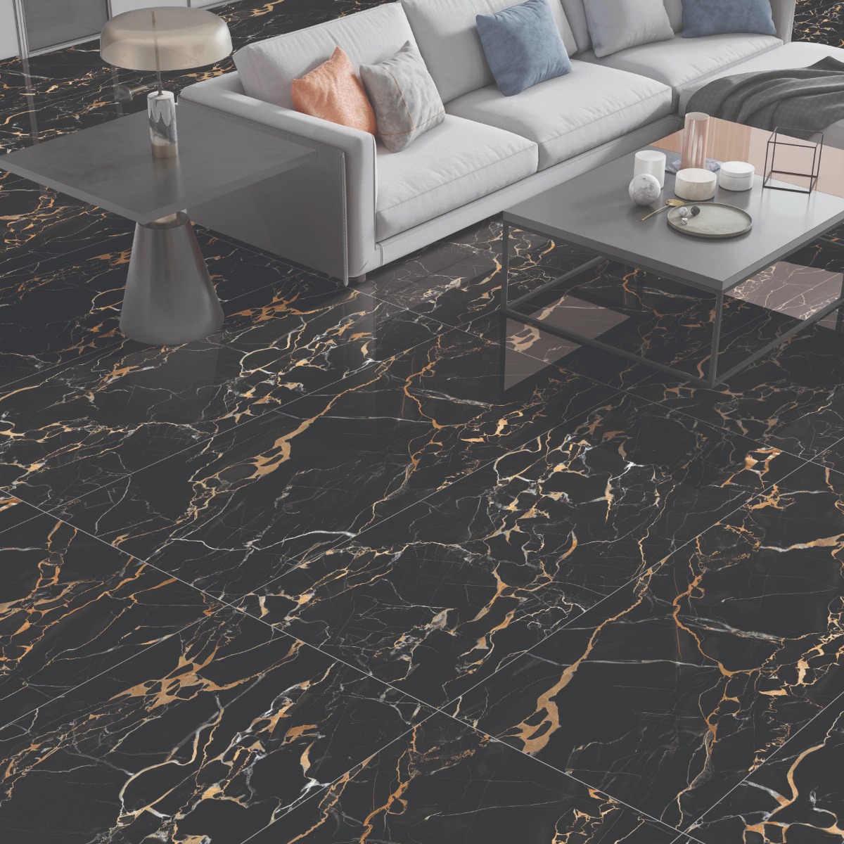 Glossy Finish  Super Gloss Portoro Gold Marble Vitrified tile 600x1200 mm