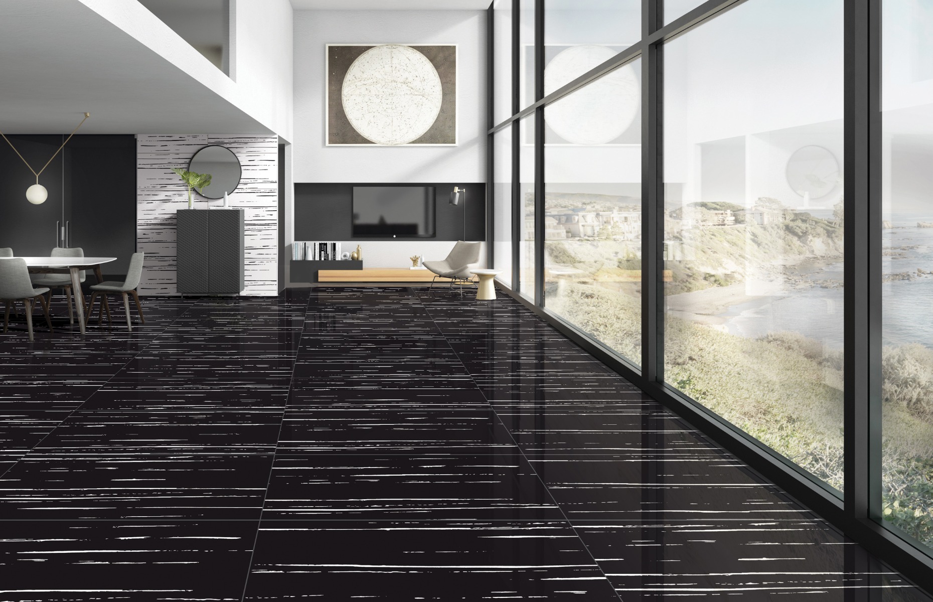 Super Glossy Finish Super Gloss White Strips Super Black  Vitrified tile 600x1200 mm