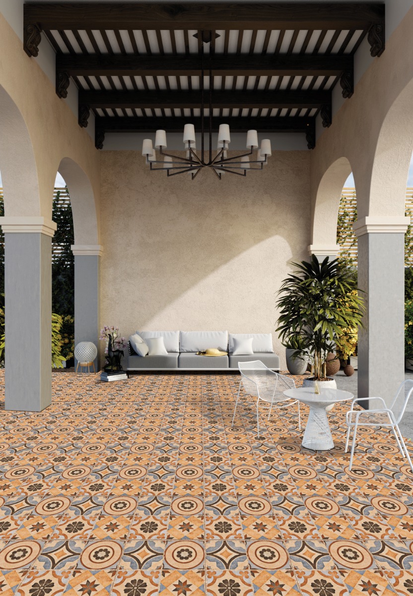 Matte Finish TL Cobblestone Rangoli Multi Ceramic tile 400x400 mm