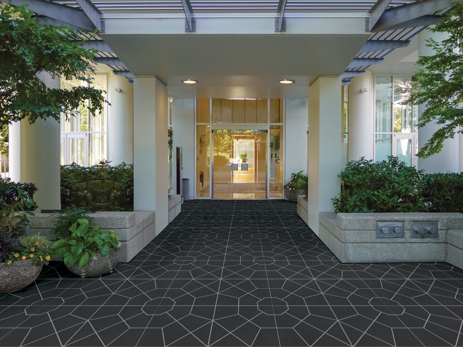 Matte Finish TL Hexa Arc Nero Ceramic tile 400x400 mm