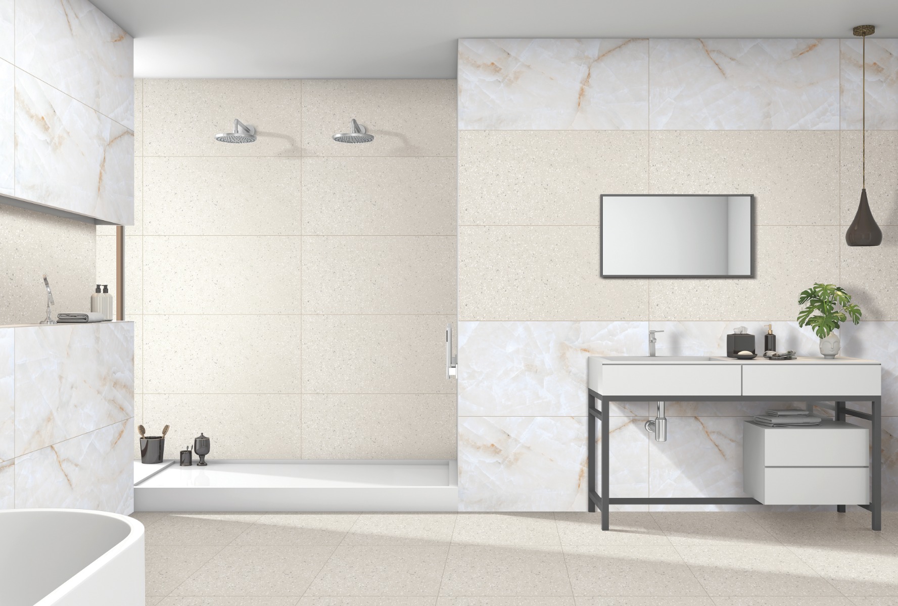 Satin Matt Finish Satin Onyx White Digital tile 600x1200 mm